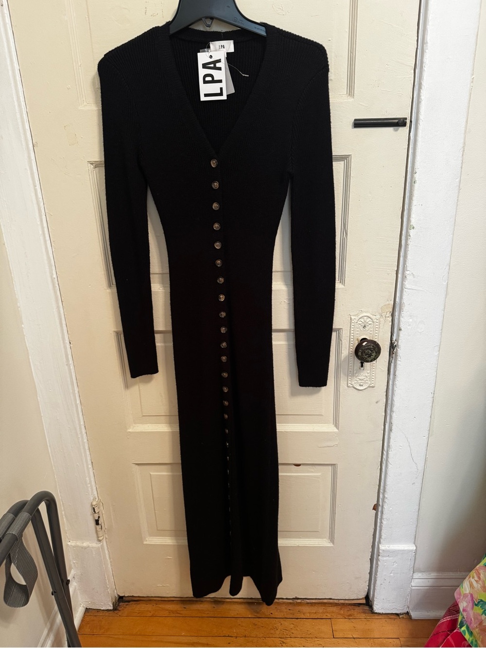 LPA Black Button-Front Maxi Knit Dress